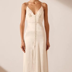 Shona Joy - La Lune Cocktail Midi Dress in Cream. Size US 4